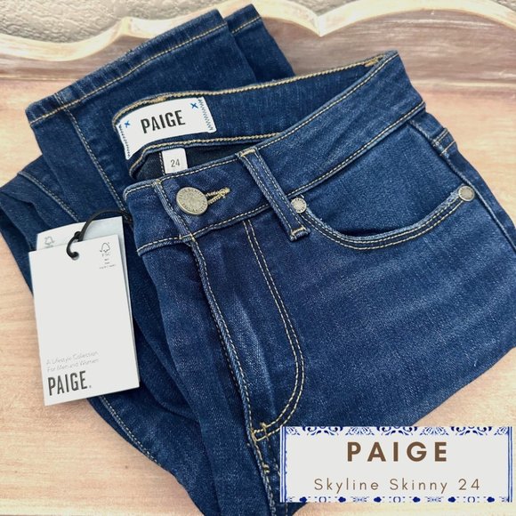PAIGE Denim - NWT Paige Jeans Skyline Skinny Howard Wash Size 24 DARK Blue Designer Denim